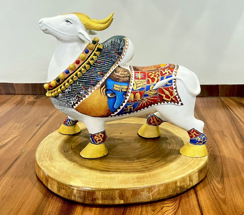 Shiva Nandi 1' religious Fiberglass sculpture by artist Chandrakant Tajbije, 19x22 inch, on fiberglass