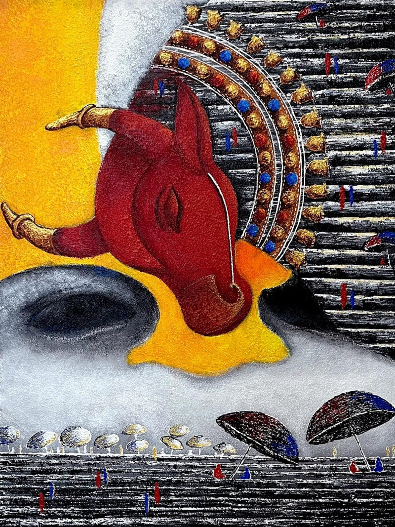 Shiva Nandi 2' religious acrylic painting by artist Chandrakant Tajbije, 24x18 inch, on canvas