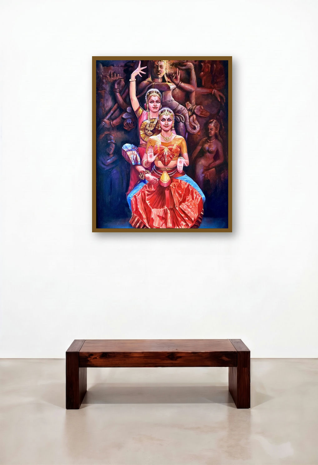 Shiva Parvati Abhaya (Parvati in Regal Attire) by artist Rajeev M Y displayed in a Industrial Living Room