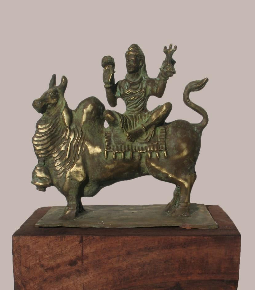 Shivnandi' religious Brass, Metal sculpture by artist Rohan Sonavane, 12x12 inch, on brass, metal