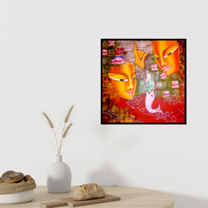 Preview of 'Shiv Ohm' Painting by Deepali Mundra shown on a wall in a furnished room.