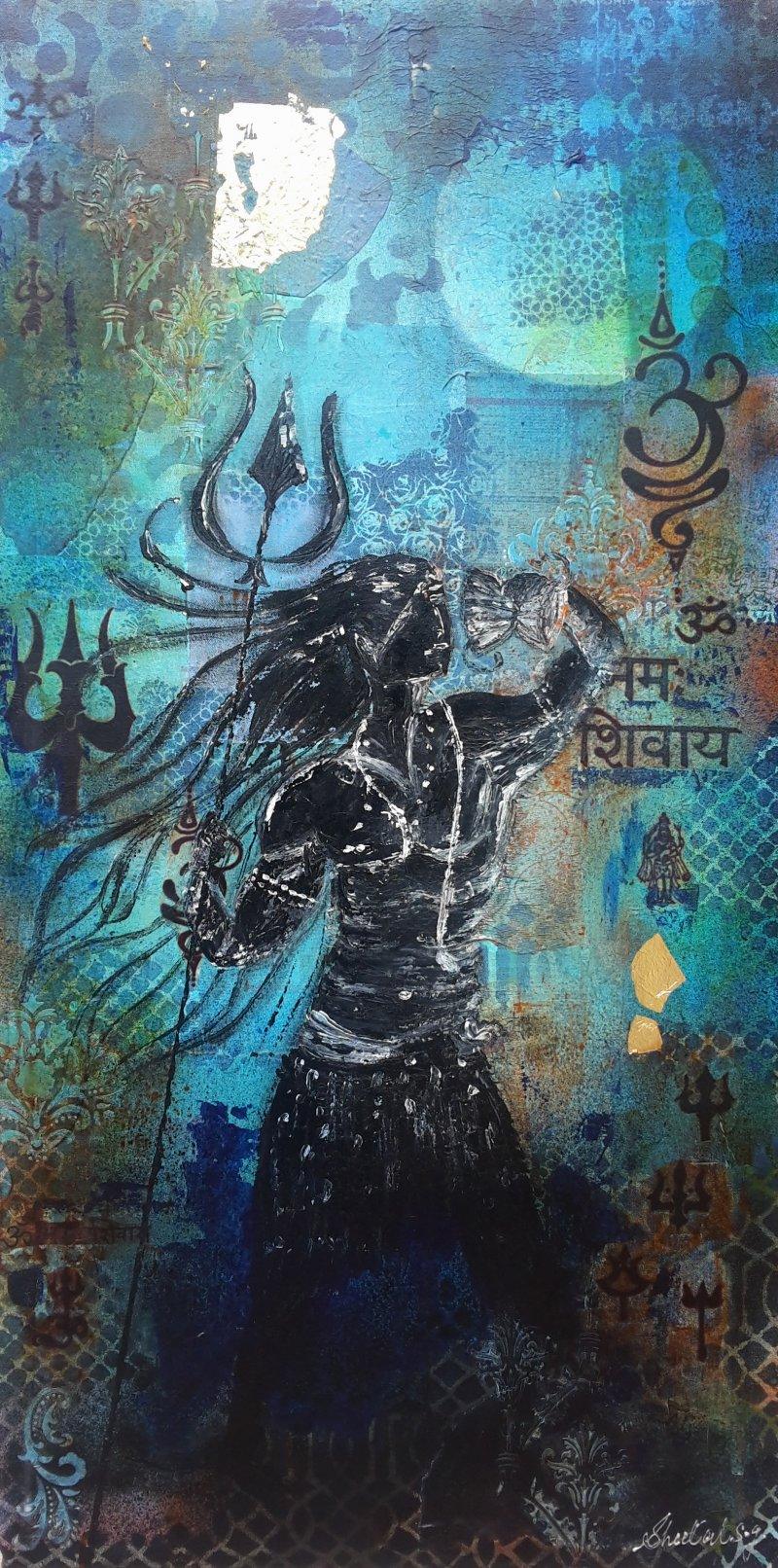 Religious acrylic painting titled 'Shivshakti', 48x24 inches, by artist Sheetal Singh on Canvas