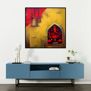 'Shree Ganesh' painting by Sachin Akalekar shown on a wall in a furnished room.