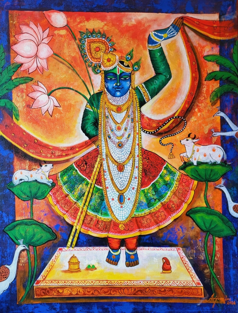 Shrinath Ji' religious acrylic painting by artist Arjun Das, 48x36 inch, on canvas