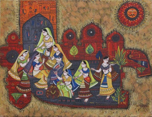 Shringaar 1 (Festive Adornment: Shringaar I) by Satish Chavhan, Original Watercolor Figurative Painting on Paper, Small Horizontal Wall Art
