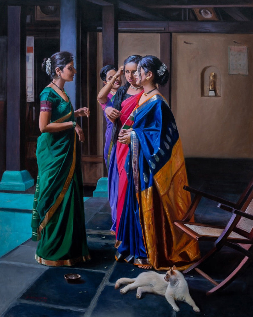 Shrungar' figurative oil painting by artist Mahesh Soundatte, 60x48 inch, on linen