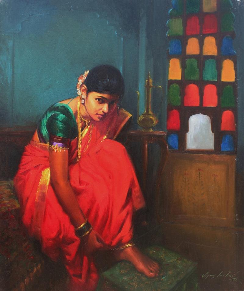 Realistic oil painting titled 'Shrungar', 42x36 inches, by artist Vijay Jadhav on Canvas