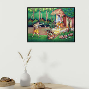 In-situ view of Anand Sonar's 'Shurpnakha (Ram's Confrontation with Ravana)' painting in a room