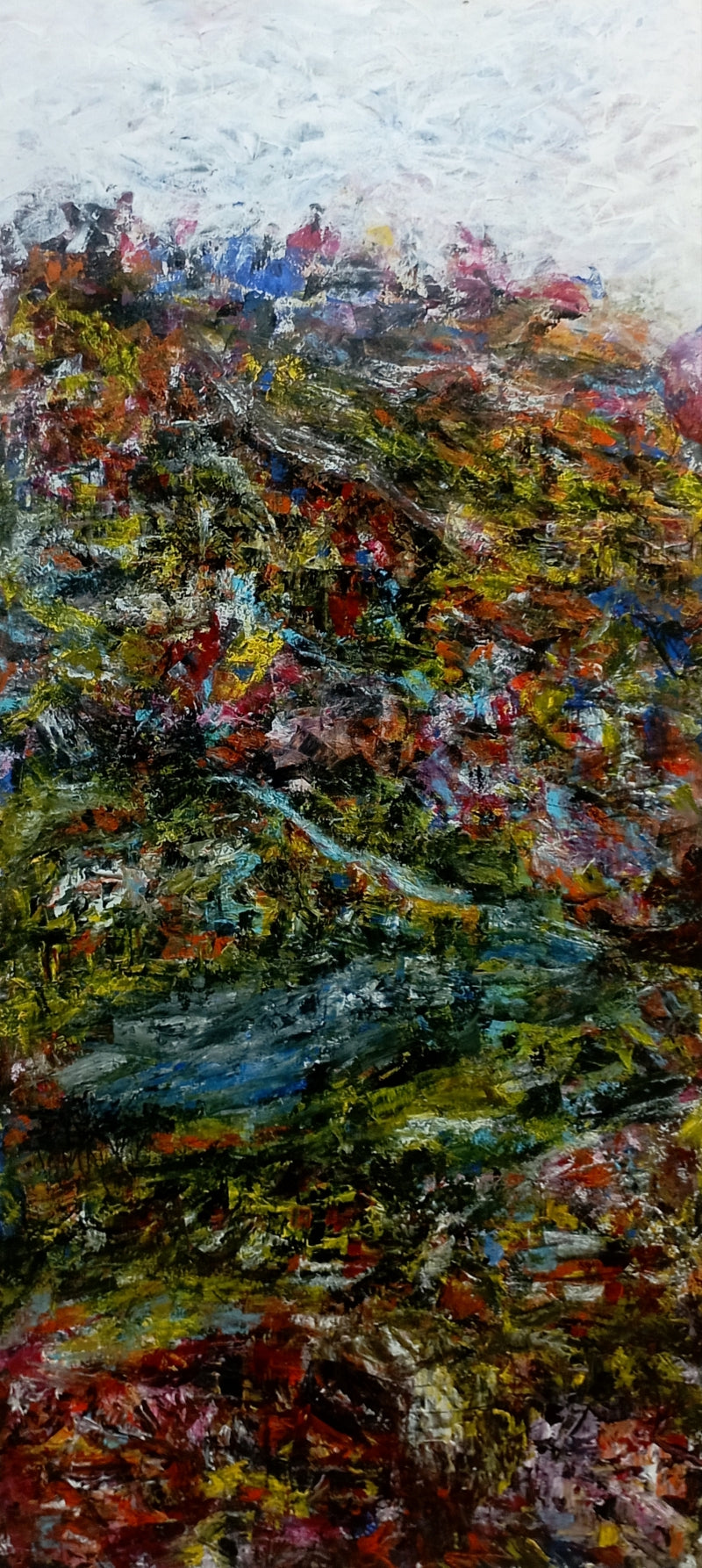 'Shysky' landscape acrylic painting by artist Ganesh Singh, 46x21 inch, on canvas