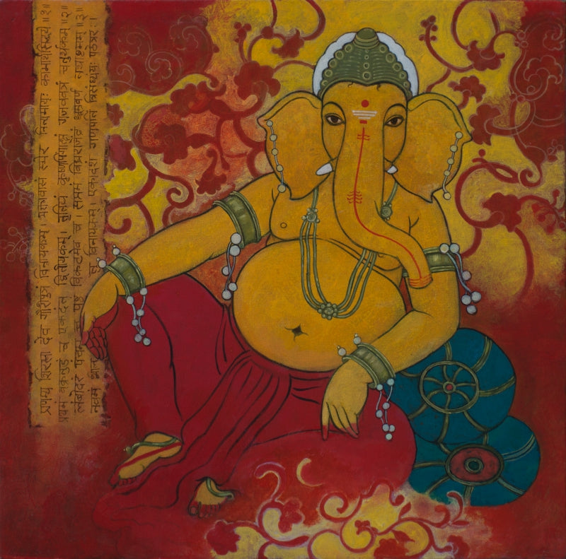 'Siddhivinayak' religious acrylic painting by artist Mousumi Pal Majumdar, 20x20 inch, on canvas