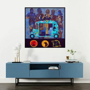 'Signal' painting by Harshada Kolapkar shown on a wall in a furnished room.