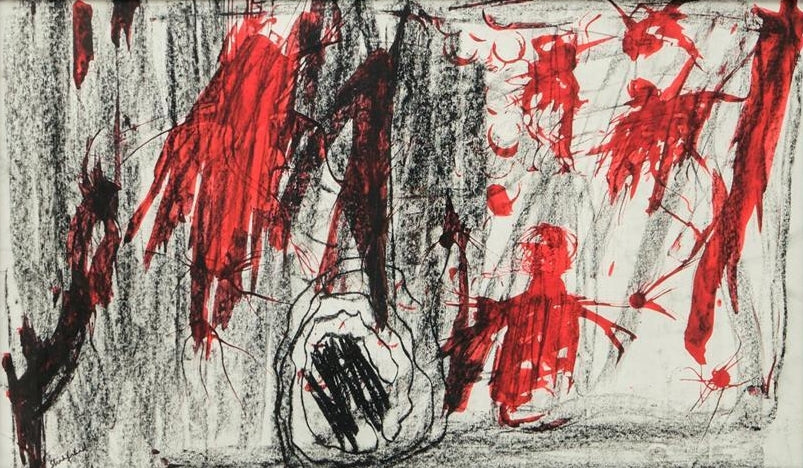 Silence And Promises' contemporary mixed-media painting by artist Shahfahad Raja, 20x34 inch, on paper