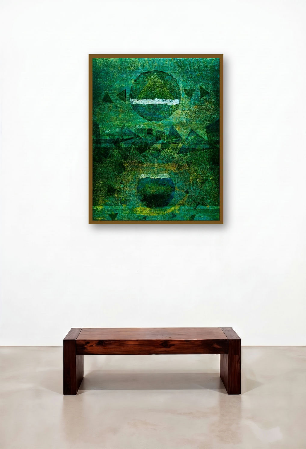 Silent Insight (Emerald Reliquary) by artist Ajay Meshram displayed in a Classic Hotel Suite