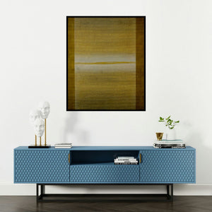 Pradeep Ahirwar's 'Silent Language 3 (The Divide)' painting visualized above a sofa in a contemporary room.