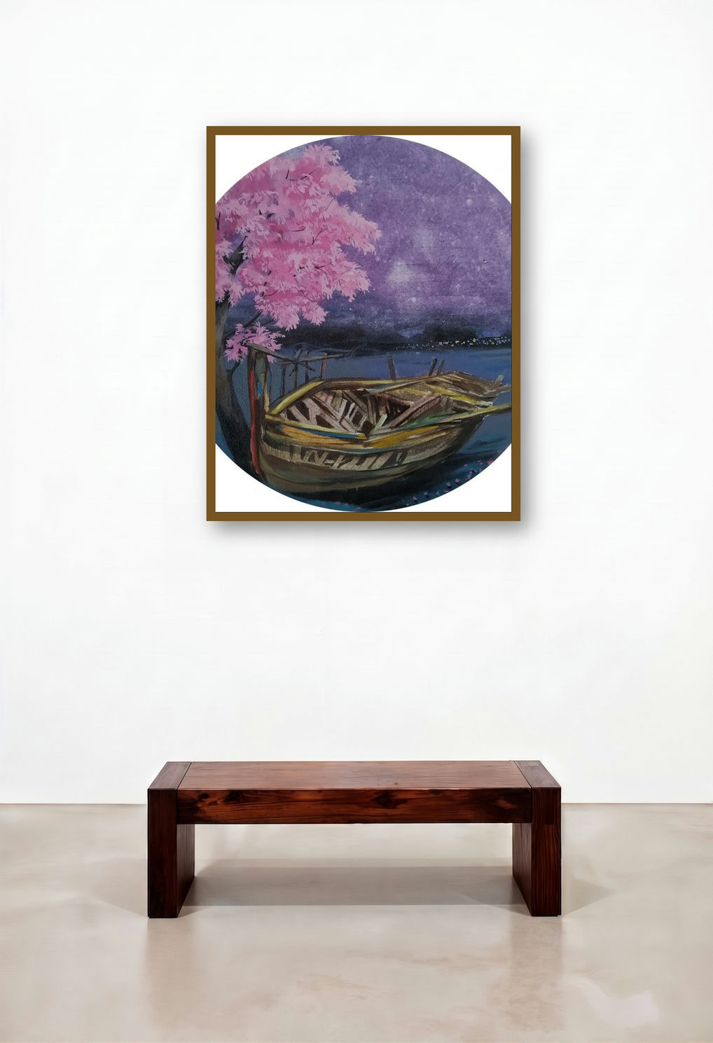 Silent Solitude 1 (Twilight Tranquility) by artist Gopal Roy displayed in a Mid-Century Modern Library