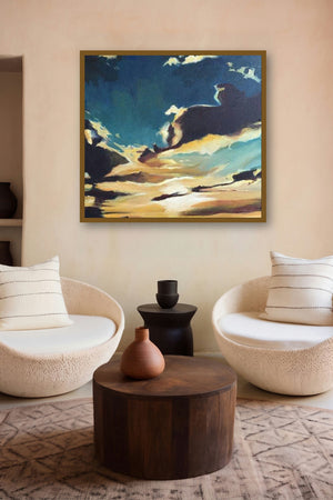 Silver Lining (Dramatic Clouds) by artist Shagufta Mehdi displayed in a Museum Style gallery