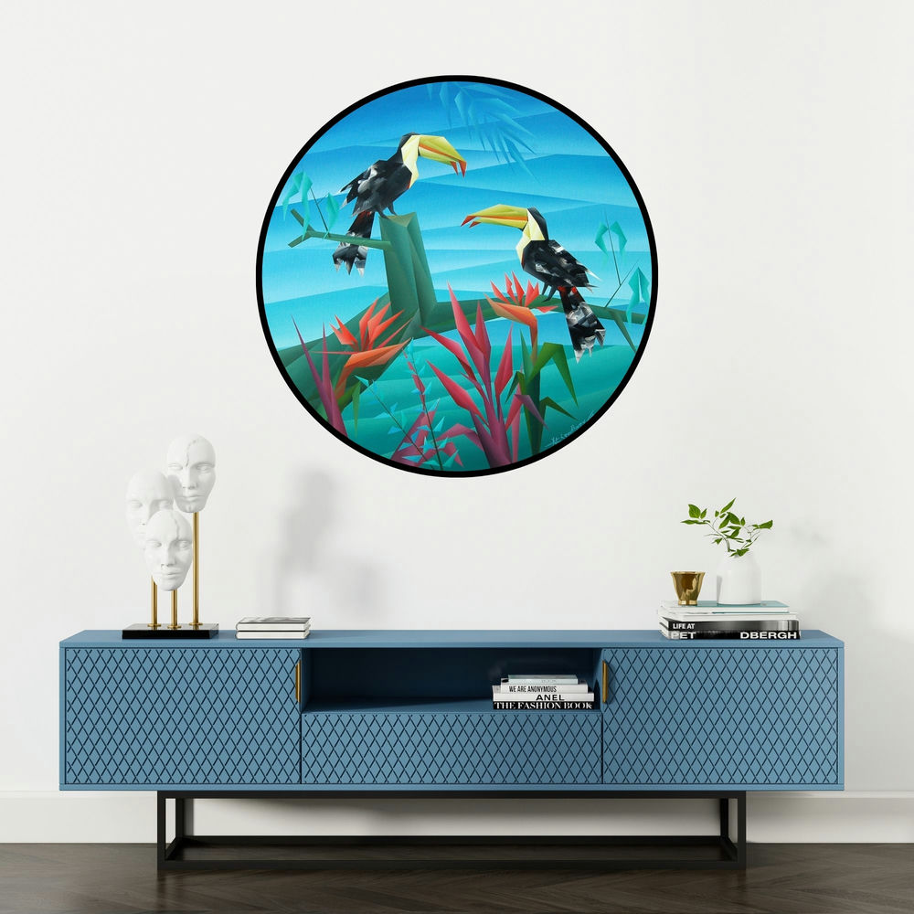 'Similarity' painting by Nirakar Chowdhury shown on a wall in a furnished room.