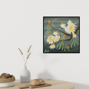 Preview of 'Similarity 4' Painting by Nirakar Chowdhury shown on a wall in a furnished room.