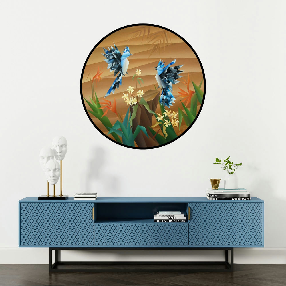 'Similarity' painting by Nirakar Chowdhury shown on a wall in a furnished room.