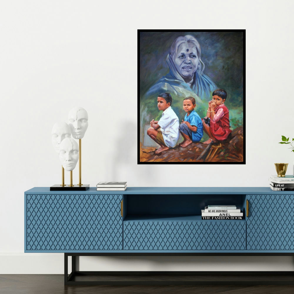 'Sindhu' painting by Swapnil Patil shown on a wall in a furnished room.