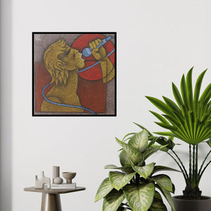 In-situ view of Satyajeet Shinde's 'Singer Ii (The Stippled Singer)' painting in a room