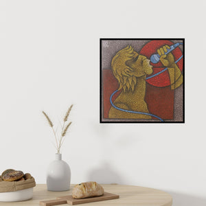 Preview of 'Singer Ii (The Stippled Singer)' Painting by Satyajeet Shinde shown on a wall in a furnished room.