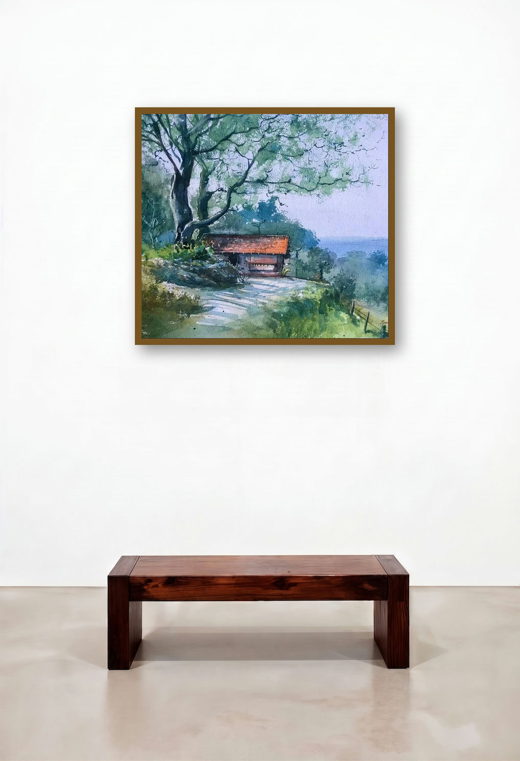 Single Home (Hillside Retreat) by artist Ks Farvez displayed in a Boutique Hotel Style Living Room