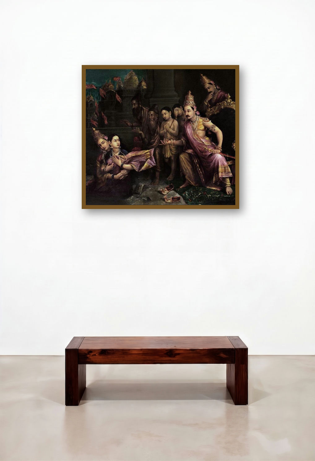 Sita Bhoomipravesh (The Exile of Rama: A Moment of Heartbreak) by artist Raja Ravi Varma displayed in a Industrial Foyer