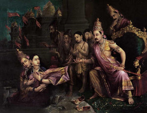 Sita Bhoomipravesh (The Exile of Rama: A Moment of Heartbreak) by Raja Ravi Varma, Print Oil Figurative Painting on Canvas, X-Small Horizontal Wall Art