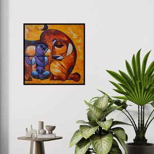 In-situ view of Ramesh Gujar's 'Sitar Vadan 6 (Divine Duet)' painting in a room