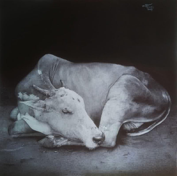 Sleeping Cow Drawing by Nagesh Devkar | ArtZolo.com