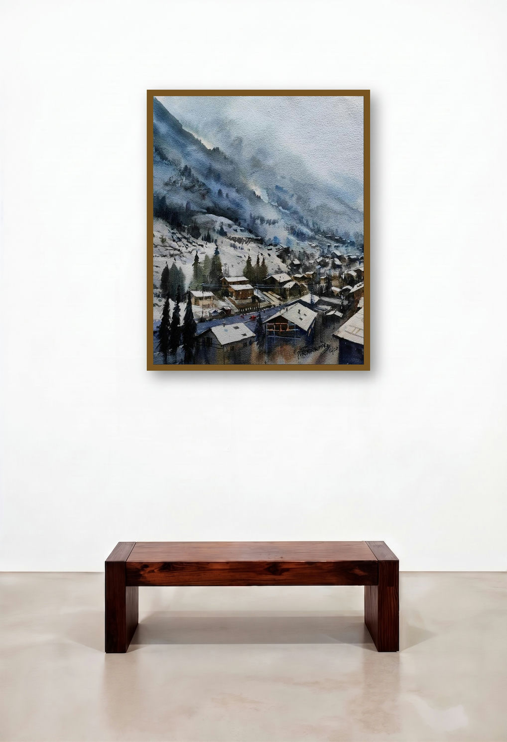 Snowy (Winter Wonderland) by artist Purendra Deogirkar displayed in a Japandi Executive Office