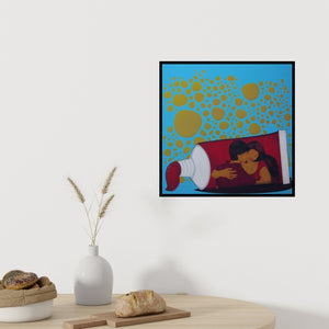 Preview of 'Socio Economic Love 3' Painting by Praveen Nair shown on a wall in a furnished room.