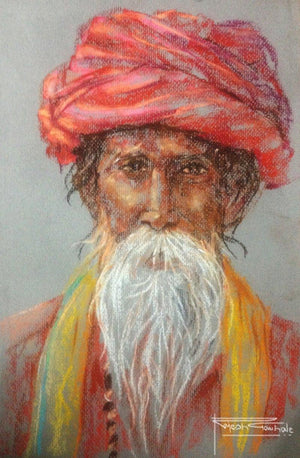 Soft Pastle Potrait by Rajesh Gawhale, Original Dry Pastel Portrait Painting on Paper, X-Small Vertical Wall Art