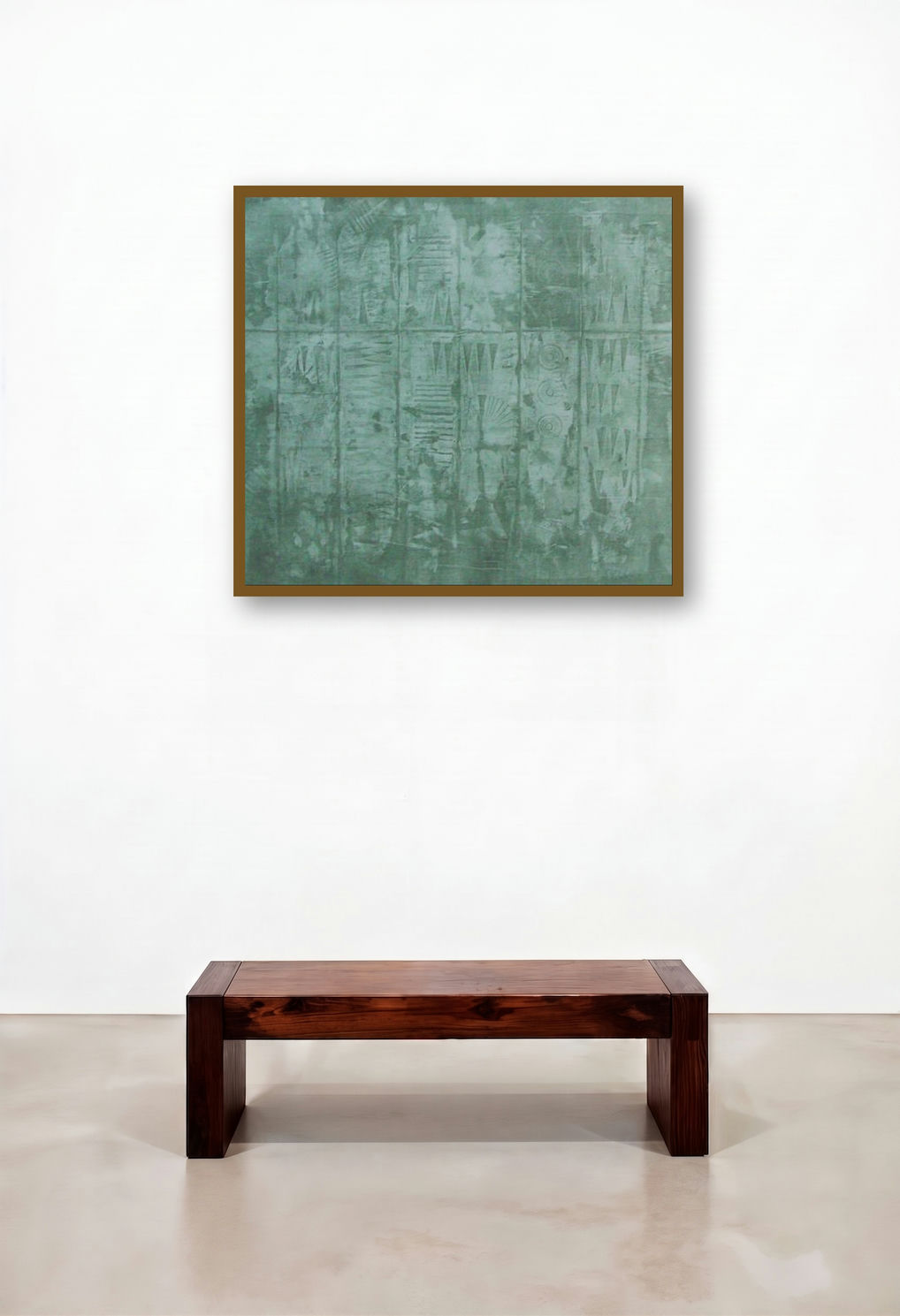 Solid Green Abstract Ii by artist Mohit Bhatia displayed in a Minimalist Lounge