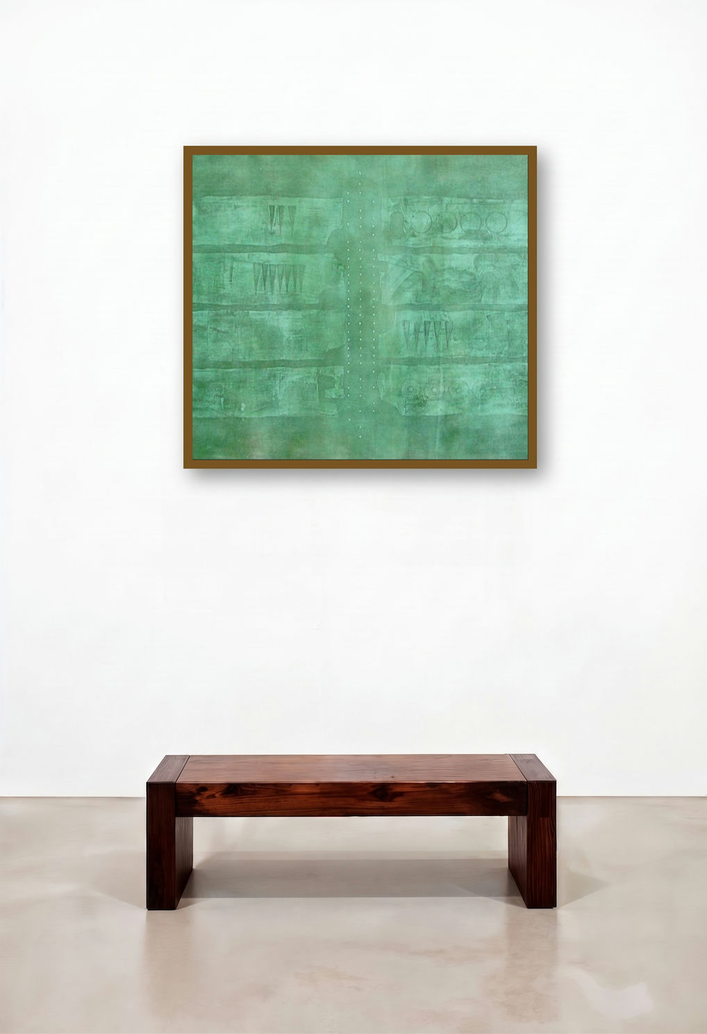 Solid Green Abstract Iii by artist Mohit Bhatia displayed in a Contemporary Luxury Dining Room