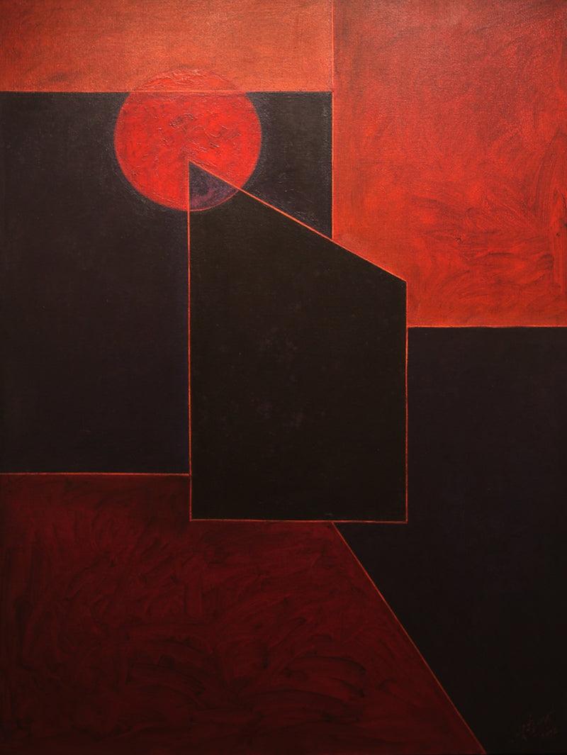 Abstract oil painting titled 'Solitude 10', 48x36 inches, by artist Surendra Chaware on Canvas