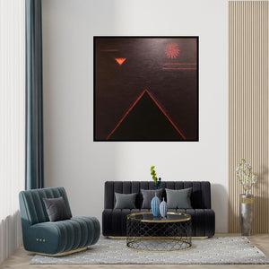 Preview of 'Solitude 8 (Celestial Ascent)' Painting by Surendra Chaware shown on a wall in a furnished room.