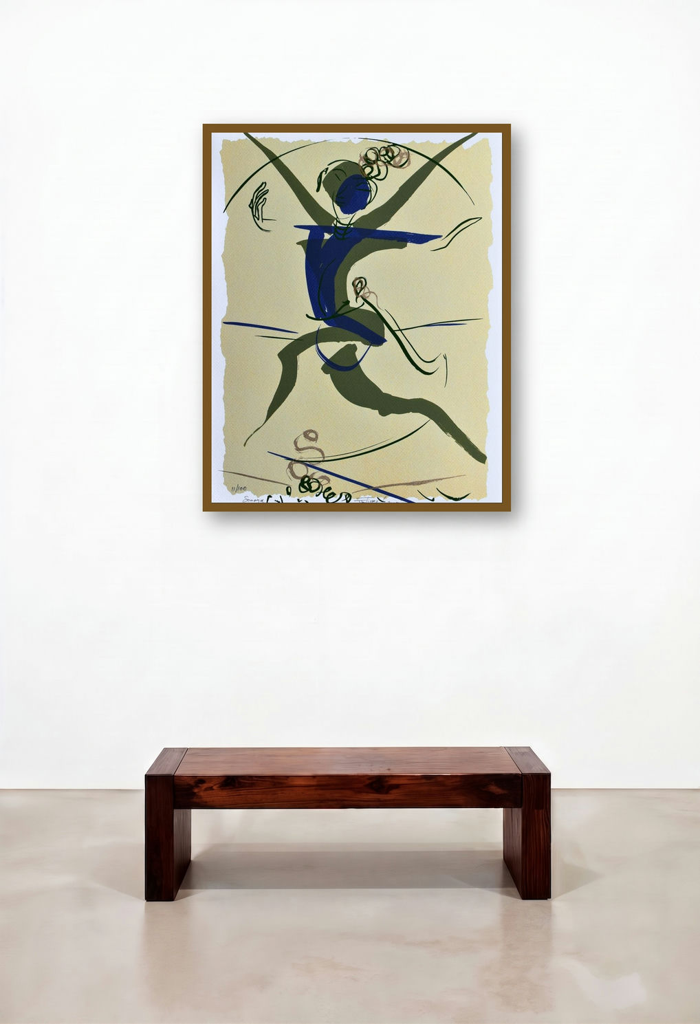 Somaya (The Eternal Dance) by artist Jatin Das displayed in a Mid-Century Modern Foyer
