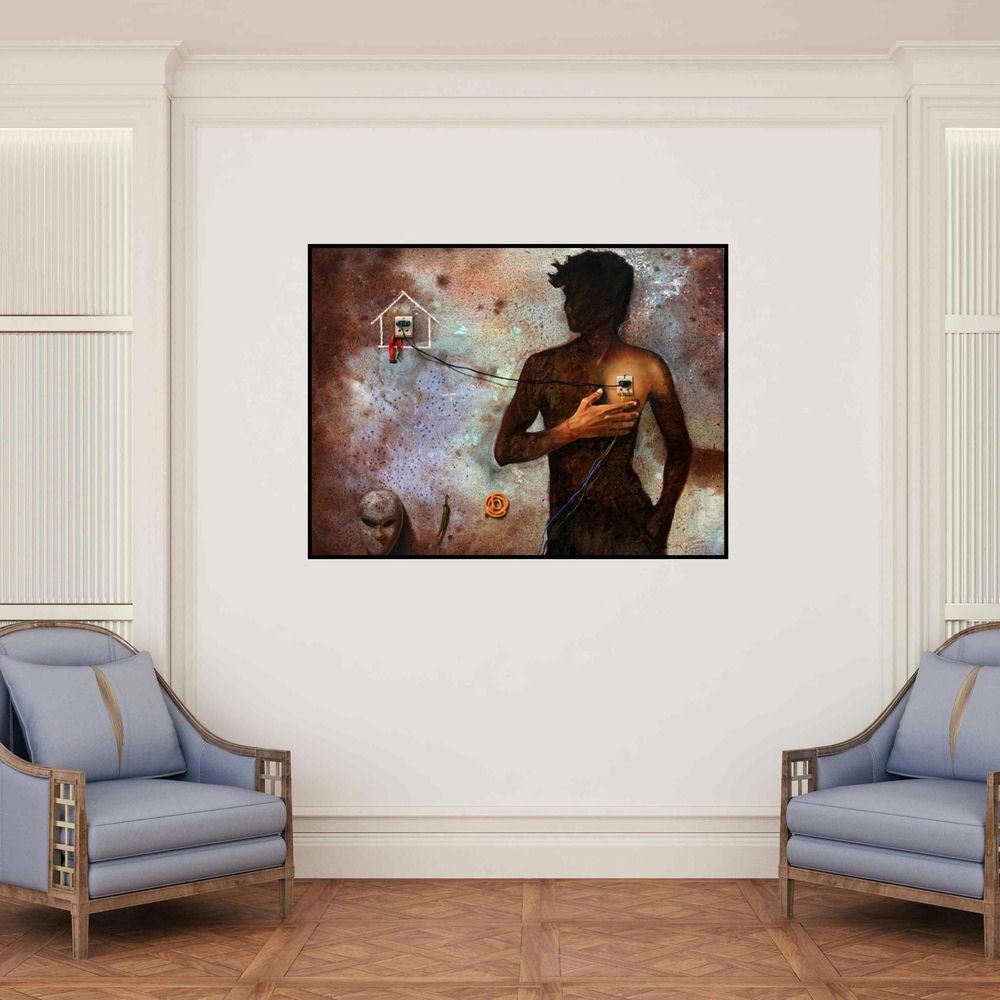 'Some Relation' painting by Amit Thombare shown on a wall in a furnished room.