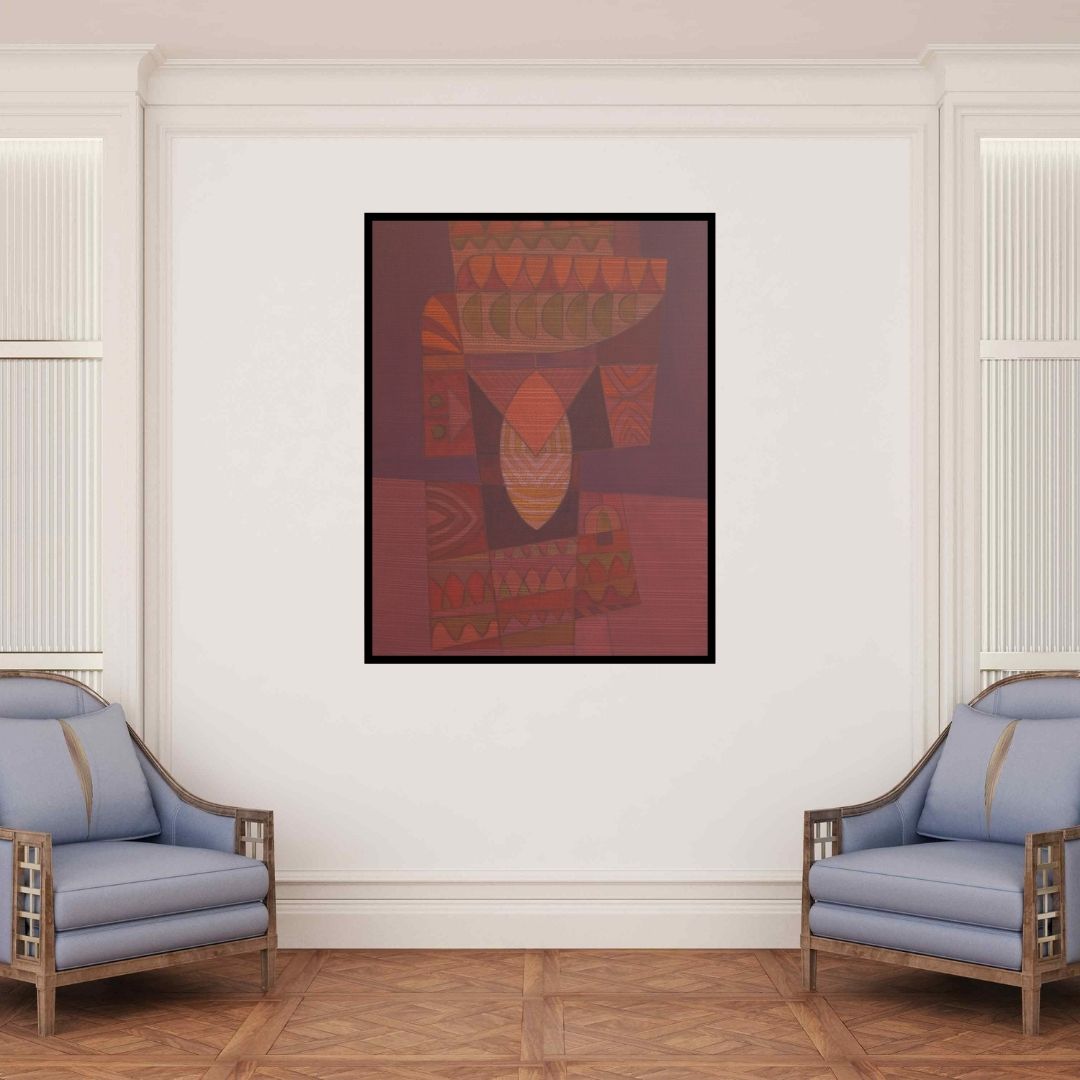 In-situ view of Digambar Gawali's 'Song Of Life 1 (The Heart of the Matter)' painting in a room