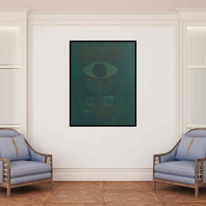 In-situ view of Digambar Gawali's 'Song Of Life 2 (Watcher on the Wall)' painting in a room