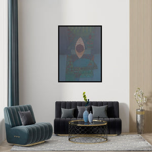 Preview of 'Song Of Life 3 (The All-Seeing Eye)' Painting by Digambar Gawali shown on a wall in a furnished room.