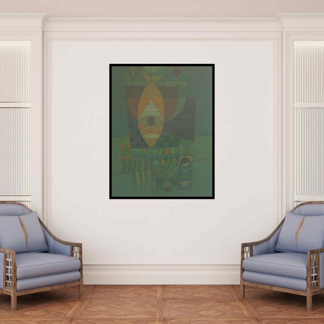 In-situ view of Digambar Gawali's 'Song Of Life (Cosmic Vision)' painting in a room