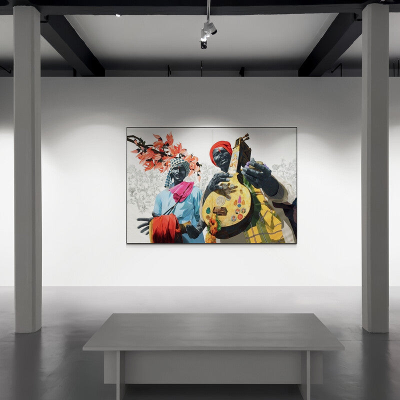 In-situ view of Laxman Aelay's 'Song Of The Village' painting in a room