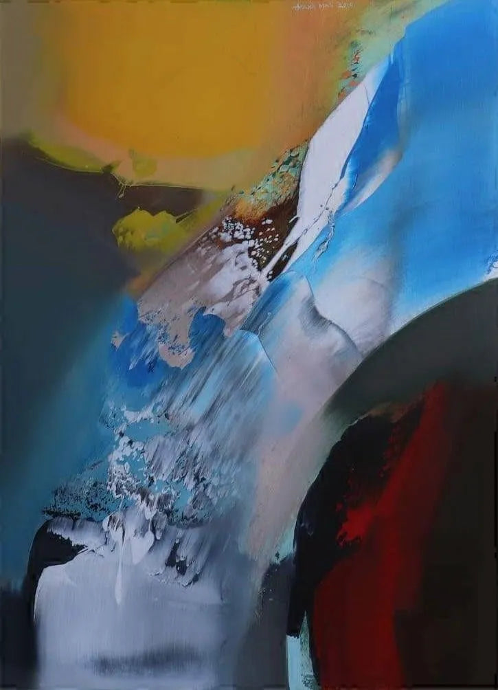 Abstract acrylic painting titled 'Song Of Water', 36x24 inch, by artist Anand Mali on Canvas