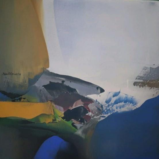 Abstract acrylic painting titled 'Songs Of Nature 2', 14x14 inch, by artist Anand Mali on Canvas