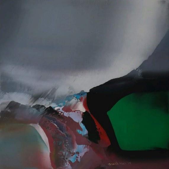 Abstract acrylic painting titled 'Songs Of Nature 5', 14x14 inch, by artist Anand Mali on Canvas