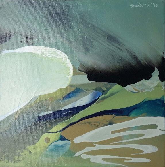 Abstract acrylic painting titled 'Songs Of Nature 7', 14x14 inch, by artist Anand Mali on Canvas