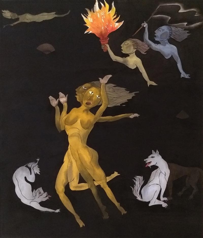 contemporary watercolor painting titled 'Sooth 1', 40x36 inches, by artist Laxman Ahire on Paper